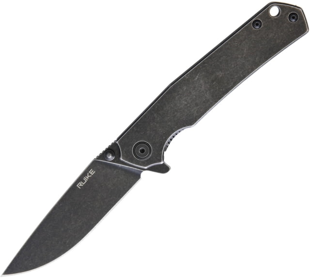 RUIKE P801 Framelock Folding Knife 3.5in Black Oxide Coated 14C28N Sandvik SS Blade Black Oxide SS Handle Thumb Stud Pocket Clip - Ruike