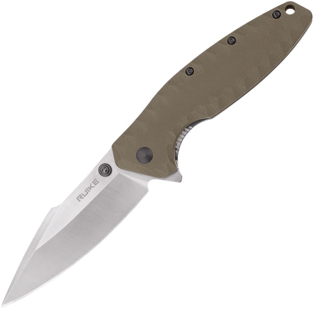 RUIKE P843 Linerlock Folding Knife 3.75" satin finish Sandvik 14C28N stainless blade Tan textured G10 handle