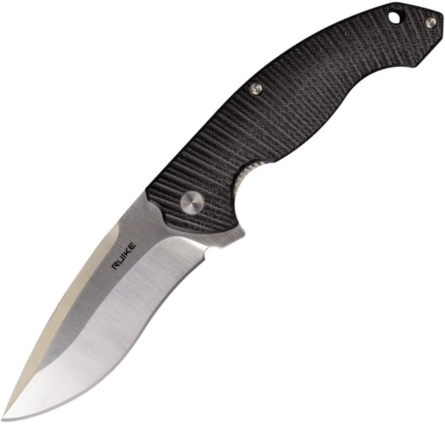 RUIKE P852 Linerlock Safety Lock Folding Knife 3.5in Satin 14C28N Sandvik SS Blade Black Sculpted G10 Handle Pocket Clip Safety Lock