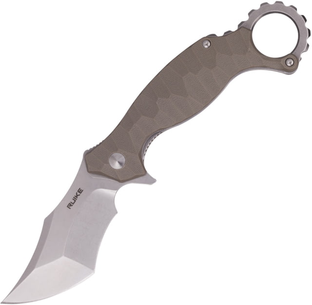 RUIKE P881 Linerlock Folding Knife 3" stonewash finish Sandvik 14C28N stainless blade Tan sculpted G10 handle