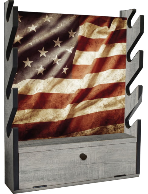 Rush Creek Creations 4 Gun Wall Rack w/Storage Barn Wood/Americana Flag - Rush Creek Creations