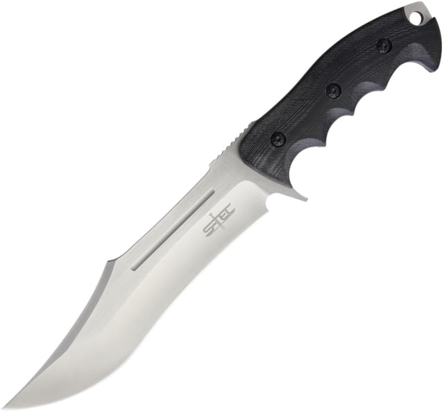 S-TEC Bowie G10 Fixed Blade Knife 11.75in Overall 7in Satin SS Clip Point Blade Black Finger Grooved G10 Handle Black Nylon Sheath - S-Tec