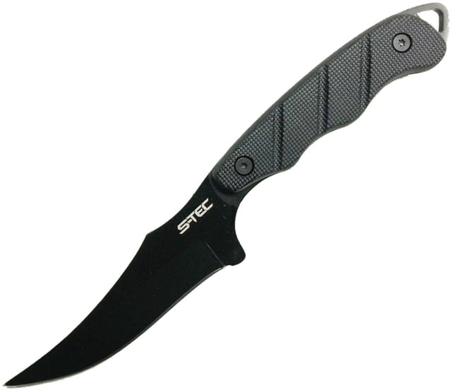 S-TEC Fixed Blade Knife 9in Overall 4.25in Black SS Blade Black Finger Grooved G10 Handle Black Nylon Sheath - S-Tec