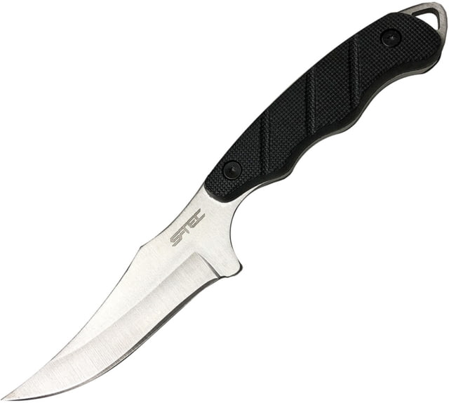 S-TEC Fixed Blade Knife 9in Overall 4.25in Satin SS Blade Black Finger Grooved G10 Handle Black Nylon Sheath - S-Tec