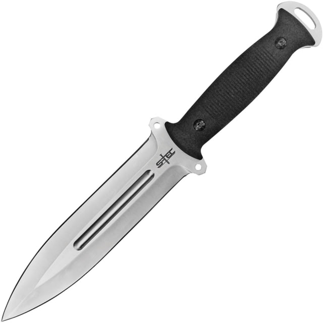 S-TEC Framelock Cleaver Blade Knife Fixed Blade Knife 12in Overall 7in Satin Double Edge 8Cr13Mov SS Blade Black Textured G10 Handle Black Nylon - S-Tec