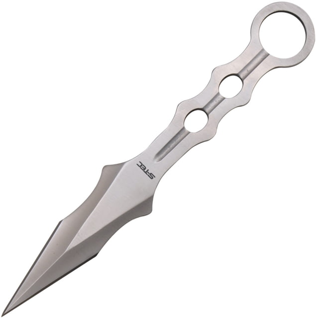 S-TEC Tactical Throwing Knife Fixed Blade Knife 9in Overall 2.25in Double Edge Blade Finger Ring One Piece Satin SS Construction Black Kydex Neck - S-Tec