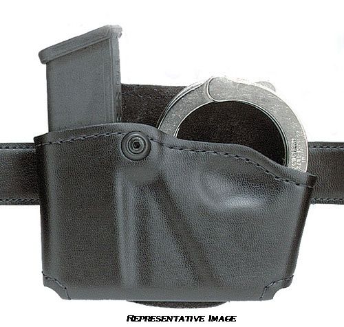 Safariland 573 Concealment Magazine HolderPaddleSingle w/Cuff PouchFor Glock 17/22 STX Hi Gloss BlackLeft Hand Black - Safariland