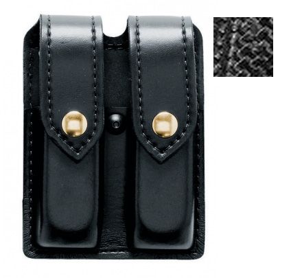 Safariland 77 Double Mag Pouch 1911 Government Style Basket Weave Black W/ Brass Snap Closure - Safariland