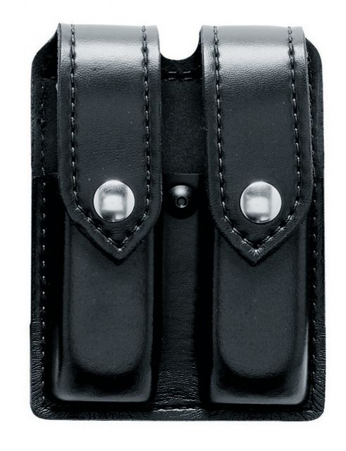 Safariland 77 Double Mag Pouch Double Stacked 9mm Mags Gl17 22 STX Tactical Black W/ Brass Snap Closure 77-83-13B - Safariland