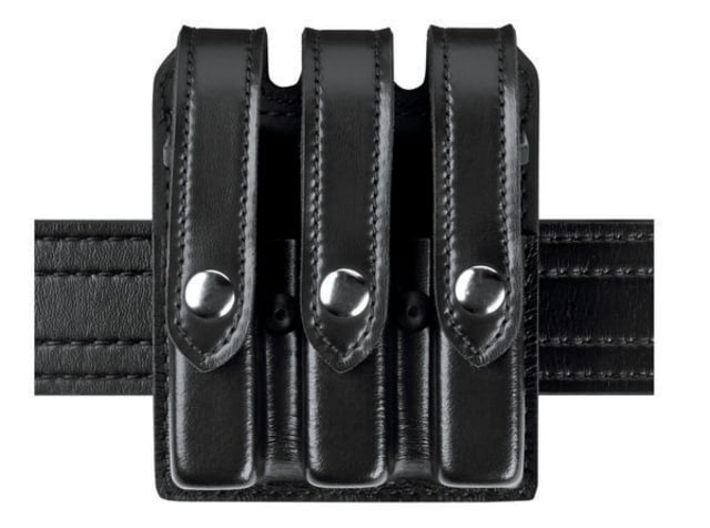 Safariland 777 Slim Triple Mag Pouch W/ Flap 1911 Government Style Hi Gloss Black W/ Black Plastic Snap - Safariland