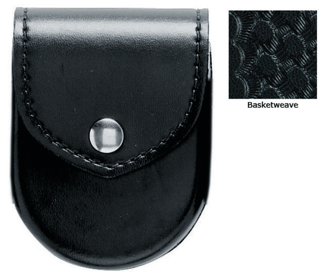 Safariland 90 Hand Cuff Case W/Flap Standard SZEd Chain Basket Weave Black W/ Brass Snap Closure - Safariland