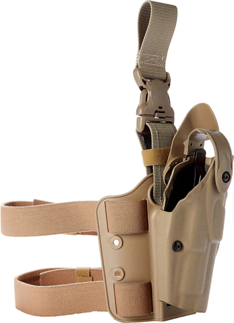 Safariland 6305 ALS/SLS Tactical Holster w/Quick-Release Leg Strap Glock 19/23 w/TLR-2HL Left FDE Brown STX Plain Single Strap Leg Shroud