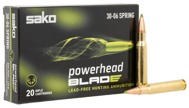 Sako PowerHead Blade 30-06 Springfield 170 Grain Lead-Free Tipped Expanding Copper Rifle Ammo 20 Rounds o PowerHead Blade 30-06 Springfield 170 Grain Lead-Free Tipped Expanding Copper Rifle 20 Rounds Ammo