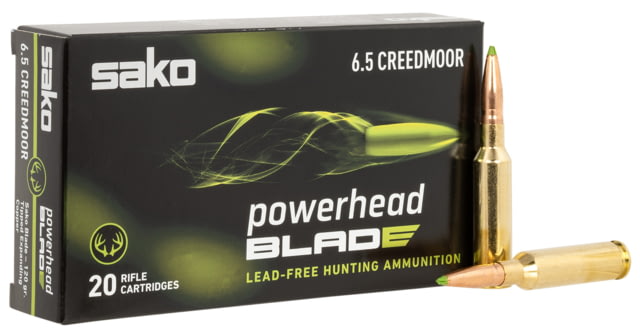 Sako PowerHead Blade 6.5 Creedmoor 120 Grain Lead-Free Tipped Expanding Copper Rifle Ammo 20 Rounds o PowerHead Blade 6.5 Creedmoor 120 Grain Lead-Free Tipped Expanding Copper Rifle 20 Rounds Ammo