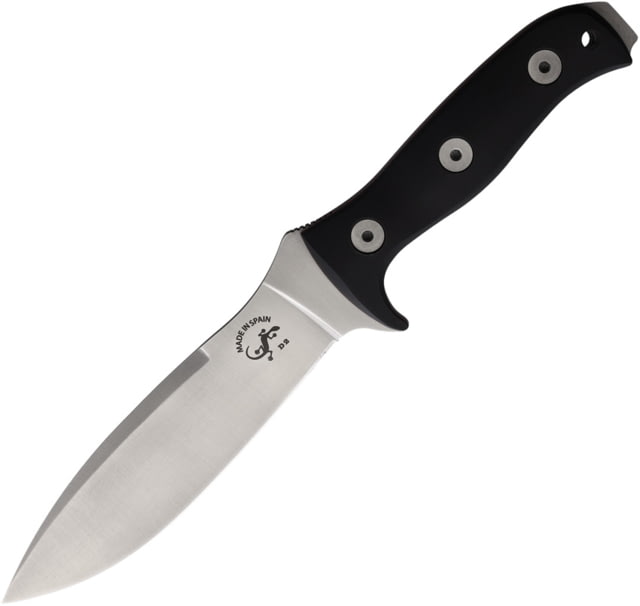 Salamandra Ares Fixed Blade Knife 11.25in Overall 6.25in Satin D2 Tool Steel Blade Black Hdm-300 Handle Black Leather Belt Sheath 401 522 - Salamandra