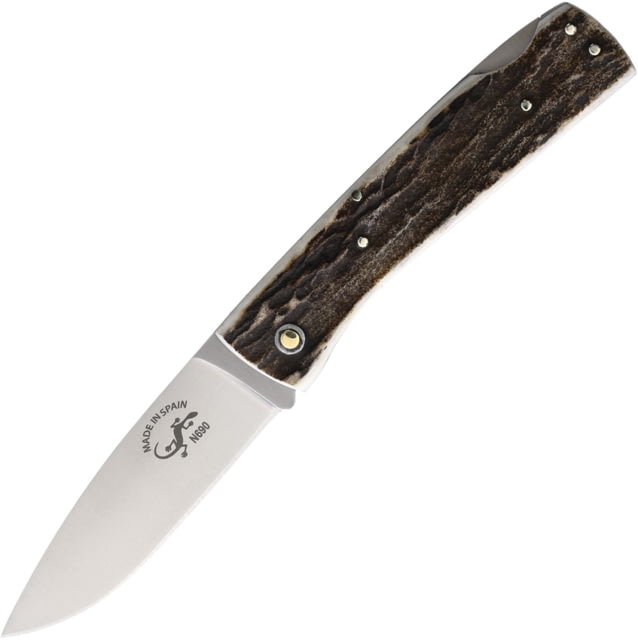 Salamandra Aura Stag Folding Knife 3.75in Closed 2.75in Satin Bohler N690 SS Blade Stag Handle 304 061 - Salamandra