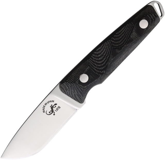 Salamandra Hunting Fixed Blade Knife 8.13in Overall 3.5in Satin 1.4116 Stainless Steel Blade Black Canvas Micarta Handle Black Leather Belt Sheath 210 - Salamandra