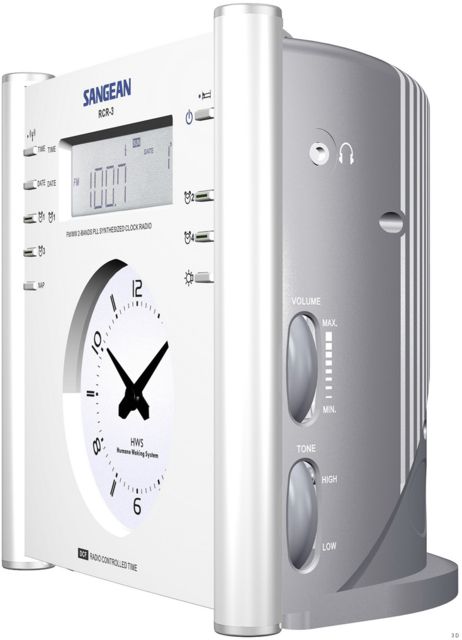 Sangean AM/FM Digital & Analog Atomic Clock Radio with Aux-In White/ silver - Sangean
