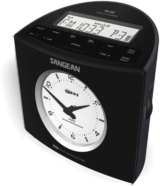 Sangean AM/FM RDS Digital and Analog Atomic Clock Radio Aux-In Black - Sangean