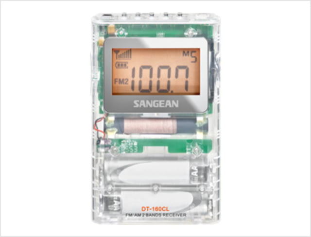 Sangean AM-FM Stereo Digital Tuning Pocket Radio LCD w/Jelly Pouch Clear Small - Sangean