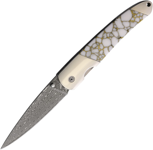 Santa Fe Stoneworks Damascus Linerlock White/Gold SFDJS70WG - Santa Fe Stoneworks