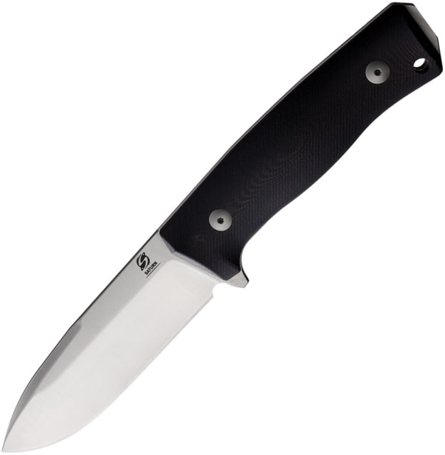 Saturn Knives Mimas Black Fixed Blade Knife 9.5in Overall 4.5in Satin Finish Sleipner Tool Steel Drop Point Blade Black G10 Handle Leather Sheath - Saturn Knives
