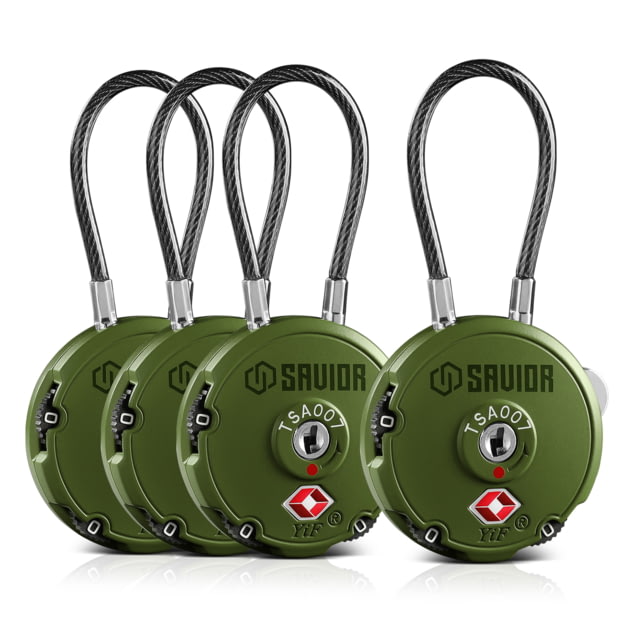 Savior Equipment 3 Digit Cable Lock 4 Pack OD Green Small - Savior Equipment