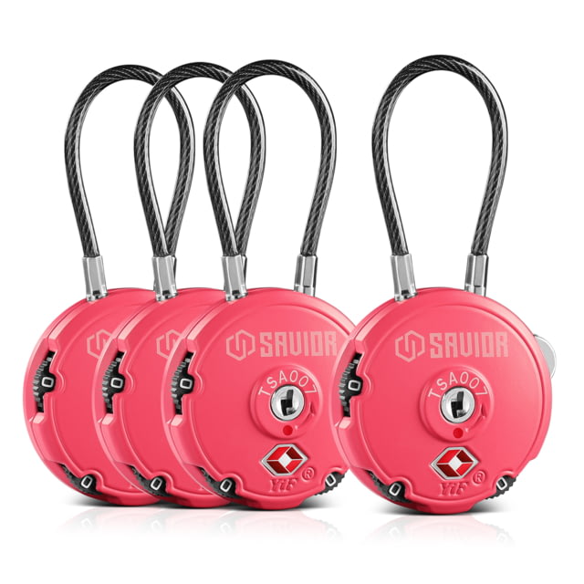 Savior Equipment 3 Digit Cable Lock 4 Pack Pink Small - Savior Equipment