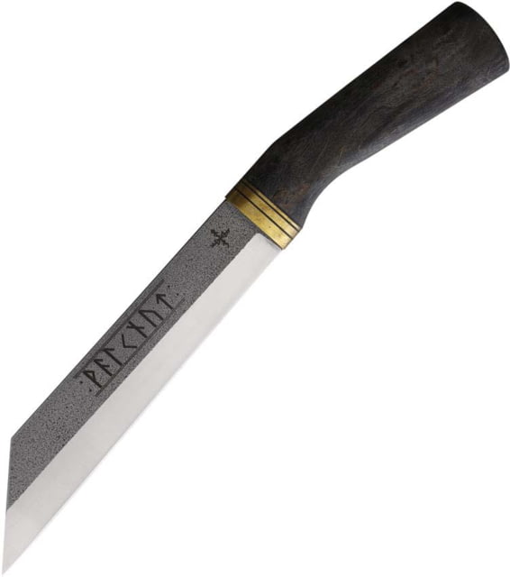 Scandinoff Valknut Classic Nordic Night Knife 11.63in Overall 6.63in Stonewash Sleipner Tool Steel Wharncliffe Blade Black Curly Birch Handle - Scandinoff