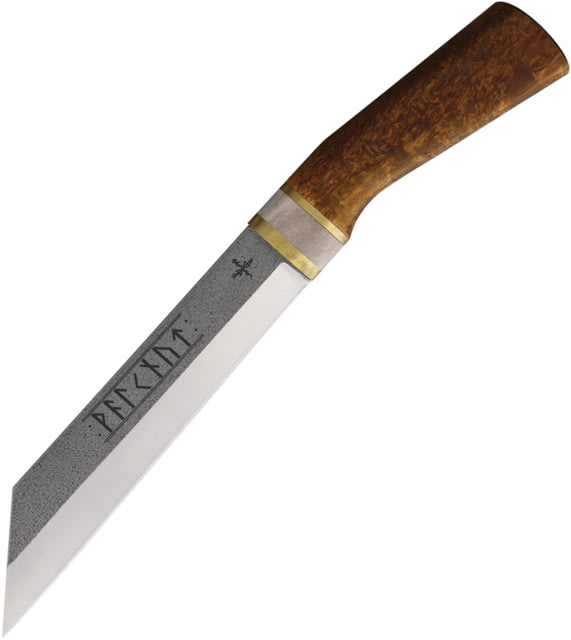 Scandinoff Valknut Classic Reindeer Knife 11.63in Overall 6.63in Stonewash Sleipner Tool Steel Wharncliffe Blade Curly Birch Handle Leather Belt - Scandinoff
