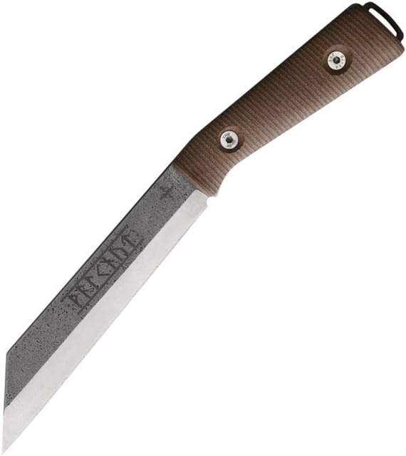 Scandinoff Valknut New Age Micarta Knife 11.88in Overall 6.88in Stonewash Sleipner Tool Steel Wharncliffe Blade Brown Micarta Handle Leather Belt - Scandinoff