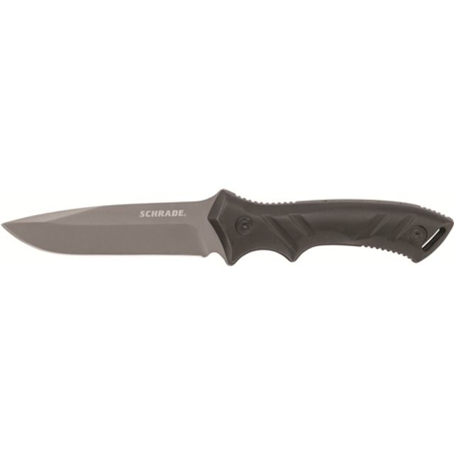 Schrade Full Tang Fixed Blade Knife Drop Point Serrated Grey Blade Black Tpe Handle - Schrade