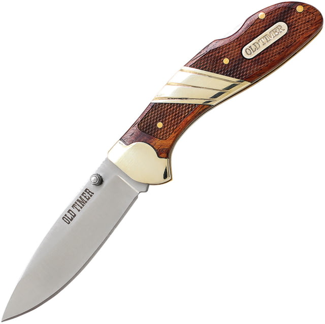 Schrade Old Timer Medium Lockback Folding Knife 2.75" satin finish stainless drop point blade brown checkered wood handle - Schrade