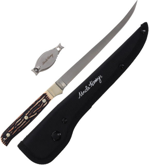 Schrade UH 7.25in Fillet & Clipper Combo 12in Overall 7.25in Satin Stainless Fillet Blade Staglon Handle Nylon Belt Sheath - Schrade