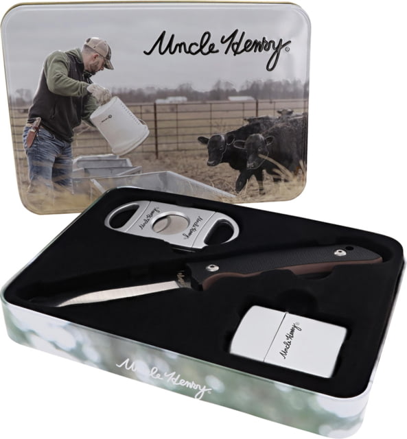 Schrade UH 3.5in Fixed Blade & Cigar Cutter 8in Overall 3.5in Satin Stainless Steel Blade Brown Sawcut Delrin Handle - Schrade