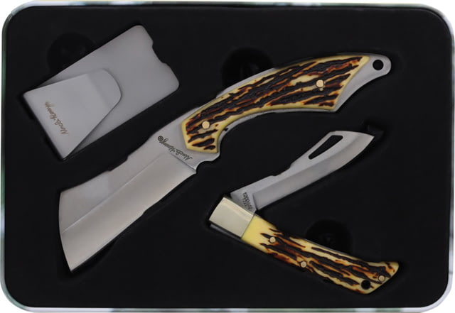 Schrade UH 3in Fixed & 2.5in Folder Clip Combo Satin SS 7in Fixed Blade w/ 3in Blade 3.5in Closed Folder w/ 2.5in Blade Staglon Handle - Schrade