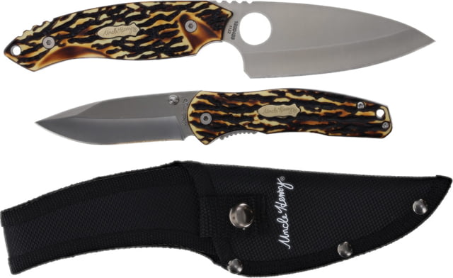 Schrade UH 4in Fixed & 3in Folder Combo Satin SS 8.5in Fixed Blade w/ 4in Blade 4in Closed w/ 3in Blade Staglon Handle Black Polymer Belt Sheath - Schrade