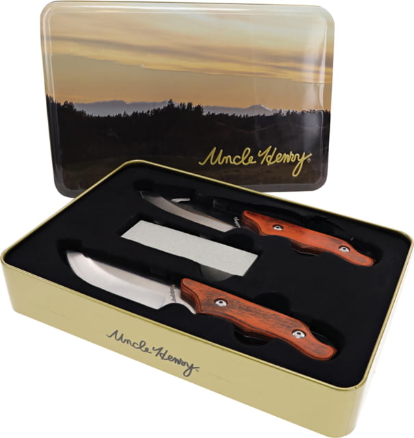 Schrade UH LE 2023 3.5in Fixed Combo Satin SS 7.75in Hunter w/ 3.5in Blade 7.75in Guthook w/ 3.5in Blade Brown Wood Handle - Schrade