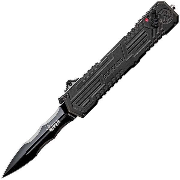 Schrade Viper OTF Assist Folding Knife3.5in Black AlumiumDouble Edge Black Plain - Schrade