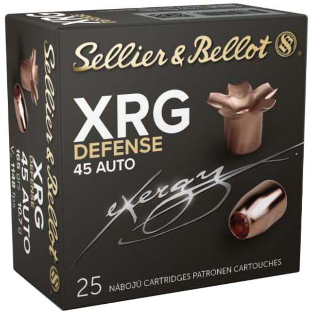 Sellier & Bellot XRGDefense .45 ACP 165 Grain Full Metal Jacket Semi-Wadcutter Cooper Cased Pistol Ammo 25 Rounds SB45XA