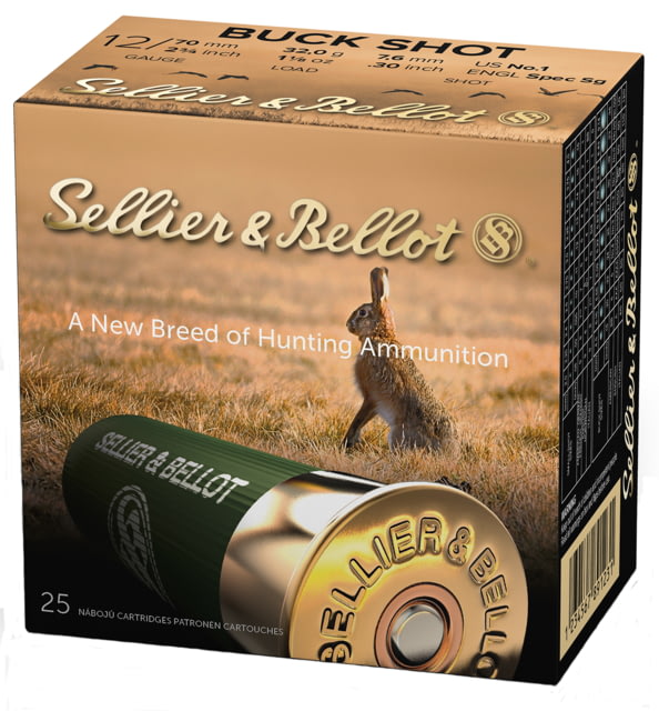 Sellier & Bellot SB 12 Gauge 12 Pellet 2.75in Shotgun Buckshot Ammo 1.125oz 25 Rounds lier & Bellot SB 12 Gauge 12 Pellet 2.75in Shotgun Buckshot 1.125oz 25 Rounds Ammo