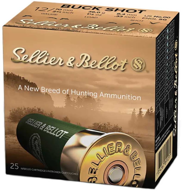 Sellier & Bellot SB 12 Gauge 12 Pellet 2.75in Shotgun Buckshot Ammo 1.25oz 25 Rounds lier & Bellot SB 12 Gauge 12 Pellet 2.75in Shotgun Buckshot 1.25oz 25 Rounds Ammo