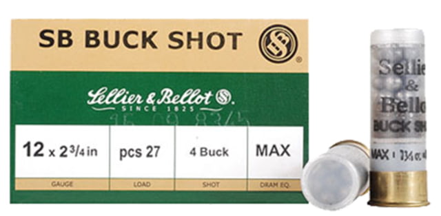 Sellier & Bellot SB 12 Gauge 27 Pellet 2.75in Shotgun Buckshot Ammo 1.25oz 25 Rounds lier & Bellot SB 12 Gauge 27 Pellet 2.75in Shotgun Buckshot 1.25oz 25 Rounds Ammo