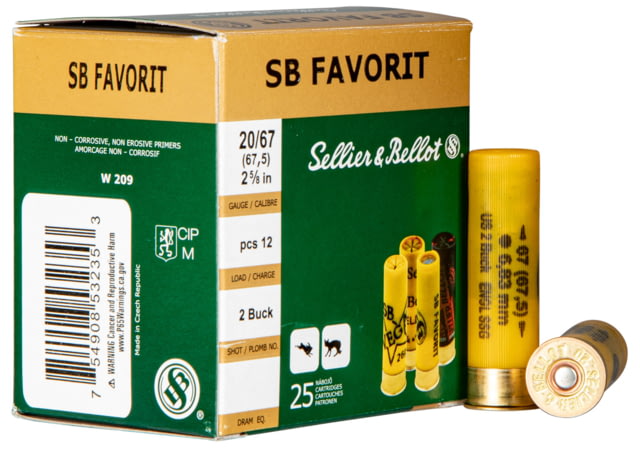 Sellier & Bellot SB 20 Gauge 2.75in Shotgun Buckshot Ammo 25 Rounds lier & Bellot SB 20 Gauge 2.75in Shotgun Buckshot 25 Rounds Ammo