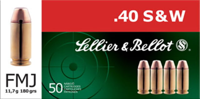 lier & Bellot 40 S&W 180 Grain Full Metal Jacket Brass Cased Pistol 50 Rounds Ammo