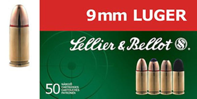 lier & Bellot 9mm Luger 115 Grain Jacketed Hollow Point Brass Cased Pistol 50 Rounds Ammo