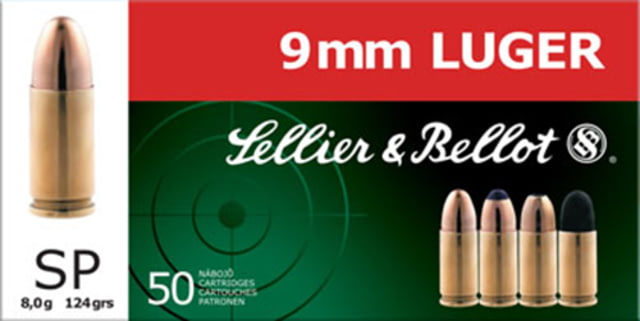 Sellier & Bellot 9mm Luger 124 Grain Soft Point Brass Cased Pistol Ammo 50 Rounds lier & Bellot 9mm Luger 124 Grain Soft Point Brass Cased Pistol 50 Rounds Ammo
