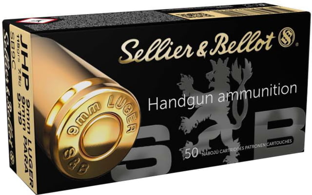 Sellier & Bellot 9mm Luger 115 Grain Jacketed Hollow Point Brass Cased Pistol Ammo 50 Rounds - Sellier and Bellot
