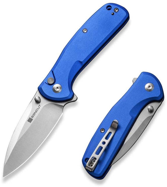 SENCUT Arcblast Flipper/thumb Stud Folding Knife 2.98inch Satin 9cr18mov Drop Point Plain Edge Blade Bright Blue Aluminum Handle