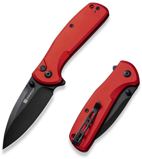SENCUT Arcblast Flipper/thumb Stud Folding Knife 2.98inch Black 9cr18mov Drop Point Plain Edge Blade Red Aluminum Handle